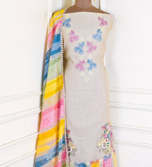 Linen Cotton Beige unstitched Suit