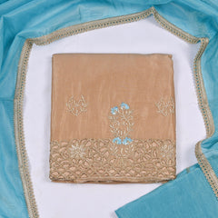 Glass Shimmer Beige Sky Blue Unstitched Suit