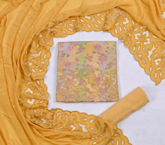 Banarasi Yellow Unstitched Suit
