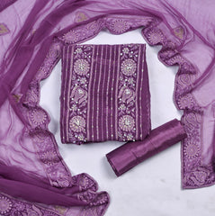 Georgette Purple Unstitched Suit
