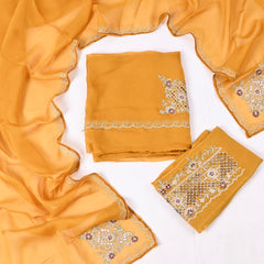 Twill Organza Yellow Unstitched Suit