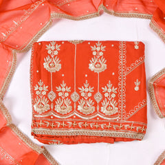 Organza Orange Unstitched Suit