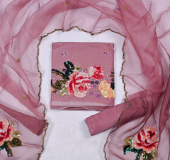 Organza Baby Pink Unstitched Suit