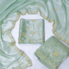 Sasha Silk Pista Green Unstitched Lehenga Suit