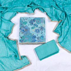 Shimmer Sky Blue Unstitched Suit