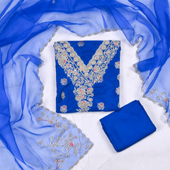 Banarasi Silk Blue Unstitched Suit