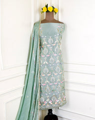 Shimmer Pista Green Unstitched Suit