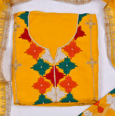 Organza Yellow Unstitched Suit