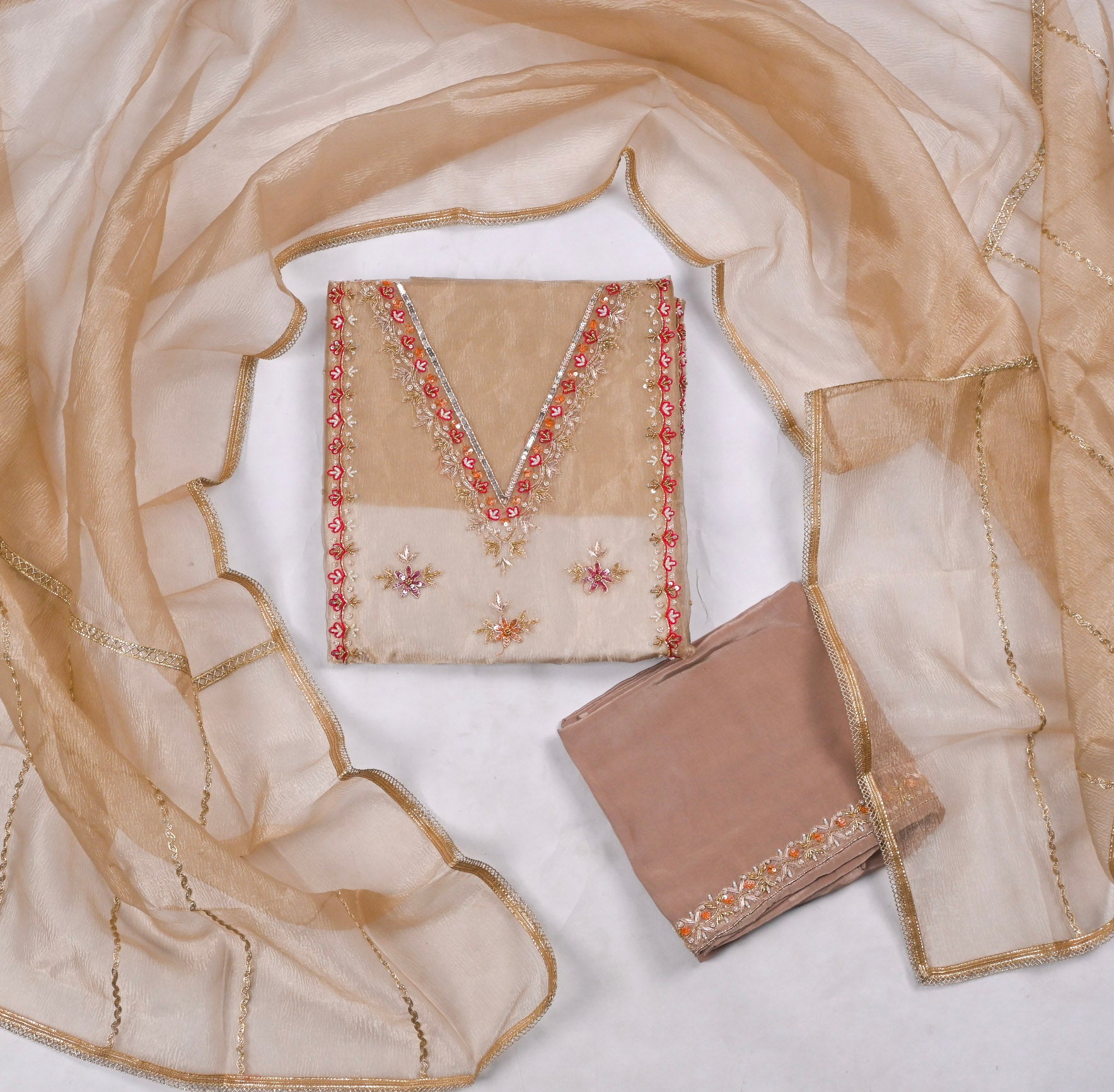 Crush Beige Unstitched Suit