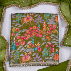 Silk Mehandi Unstitched Suit
