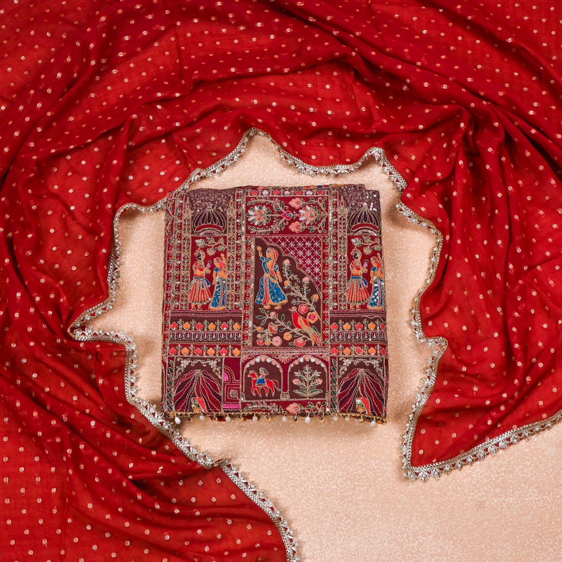 Crepe Red Unstitched Suit