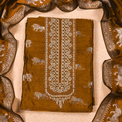 Banarasi Mustard Brown Unstitched Suit