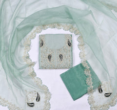 Shimmer Sea Green Unstitched Suit
