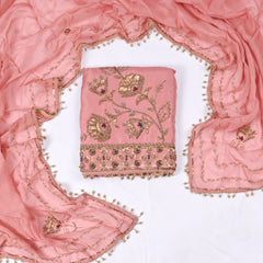 Organza Peach Unstitched Suit