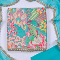 Banarasi Silk Sky Blue Unstitched Suit
