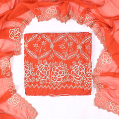 Organza Orange Unstitched Suit