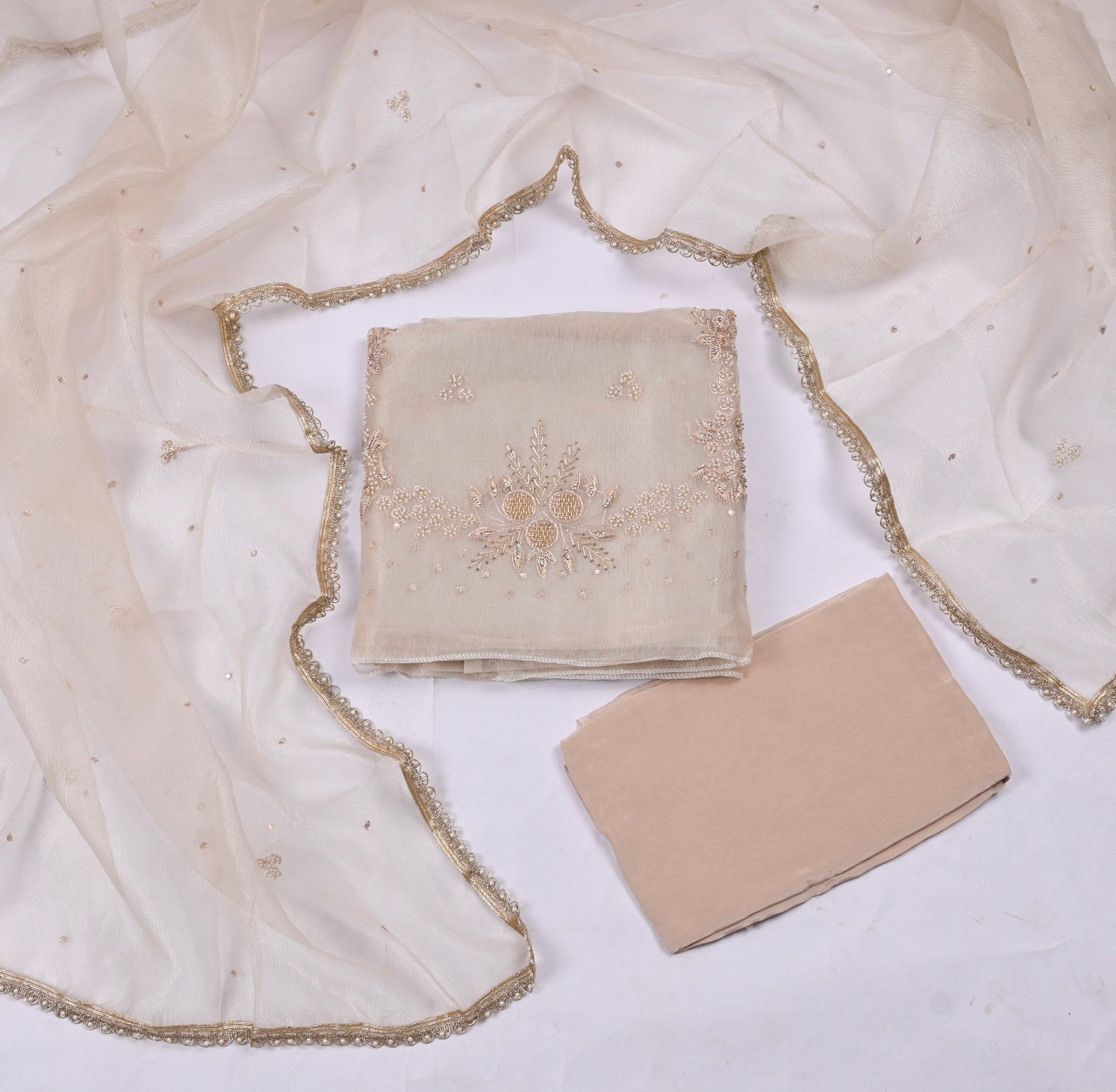 Crush Beige Unstitched Suit