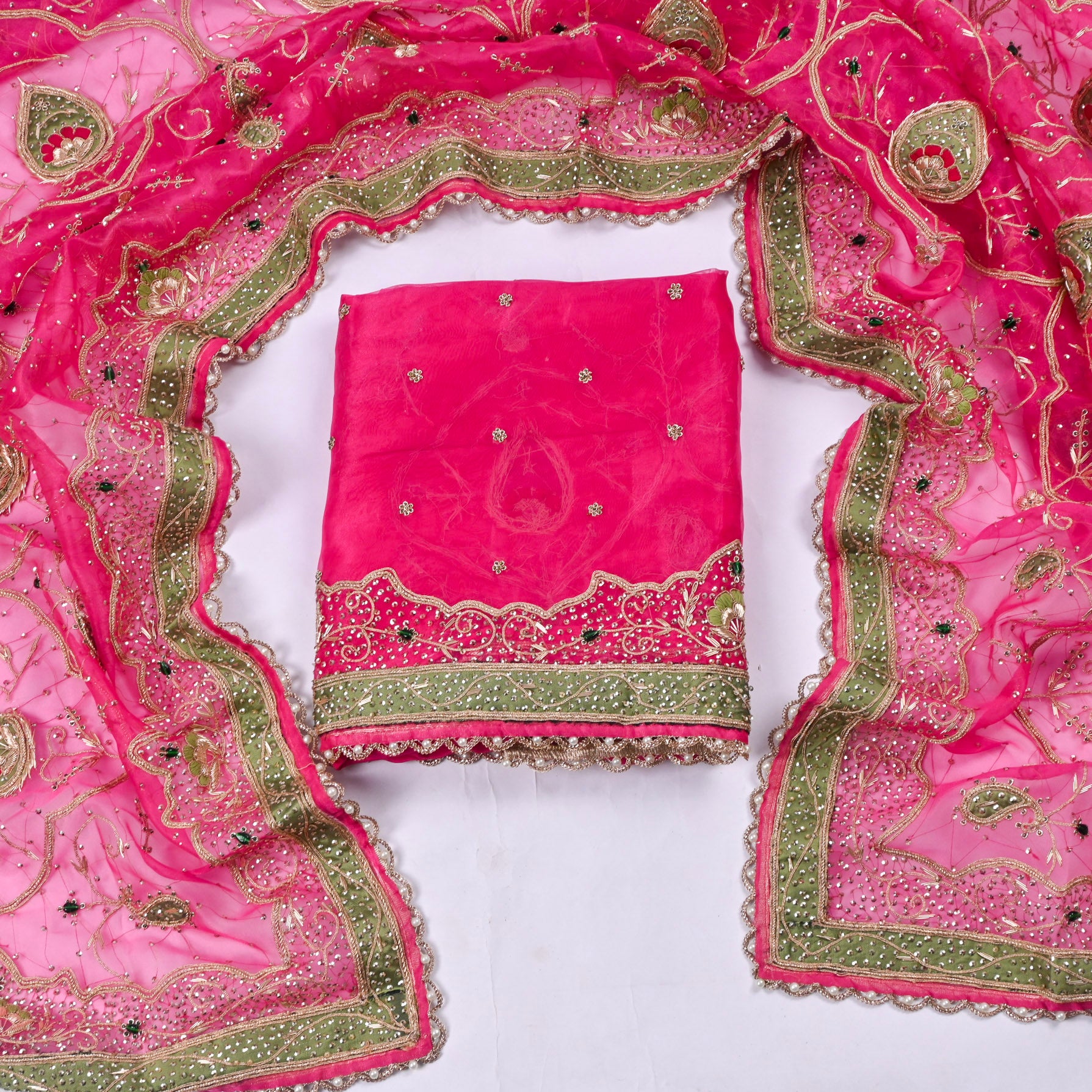 Glass Tissue Pink Unstitched Suit