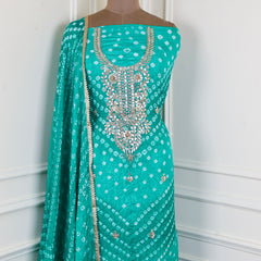 Muslin Teal Blue Unstitched Suit
