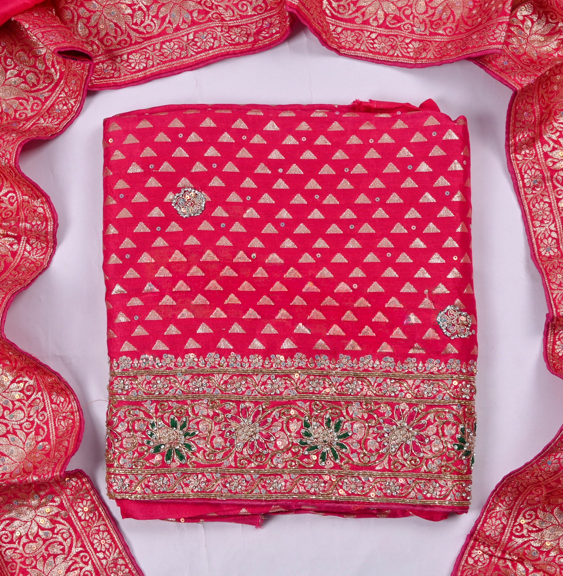 Banarasi Silk Pink Unstitched Suit
