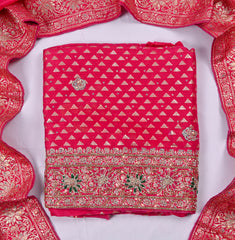 Banarasi Silk Pink Unstitched Suit