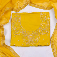 Organza Yellow Unstitched Suit