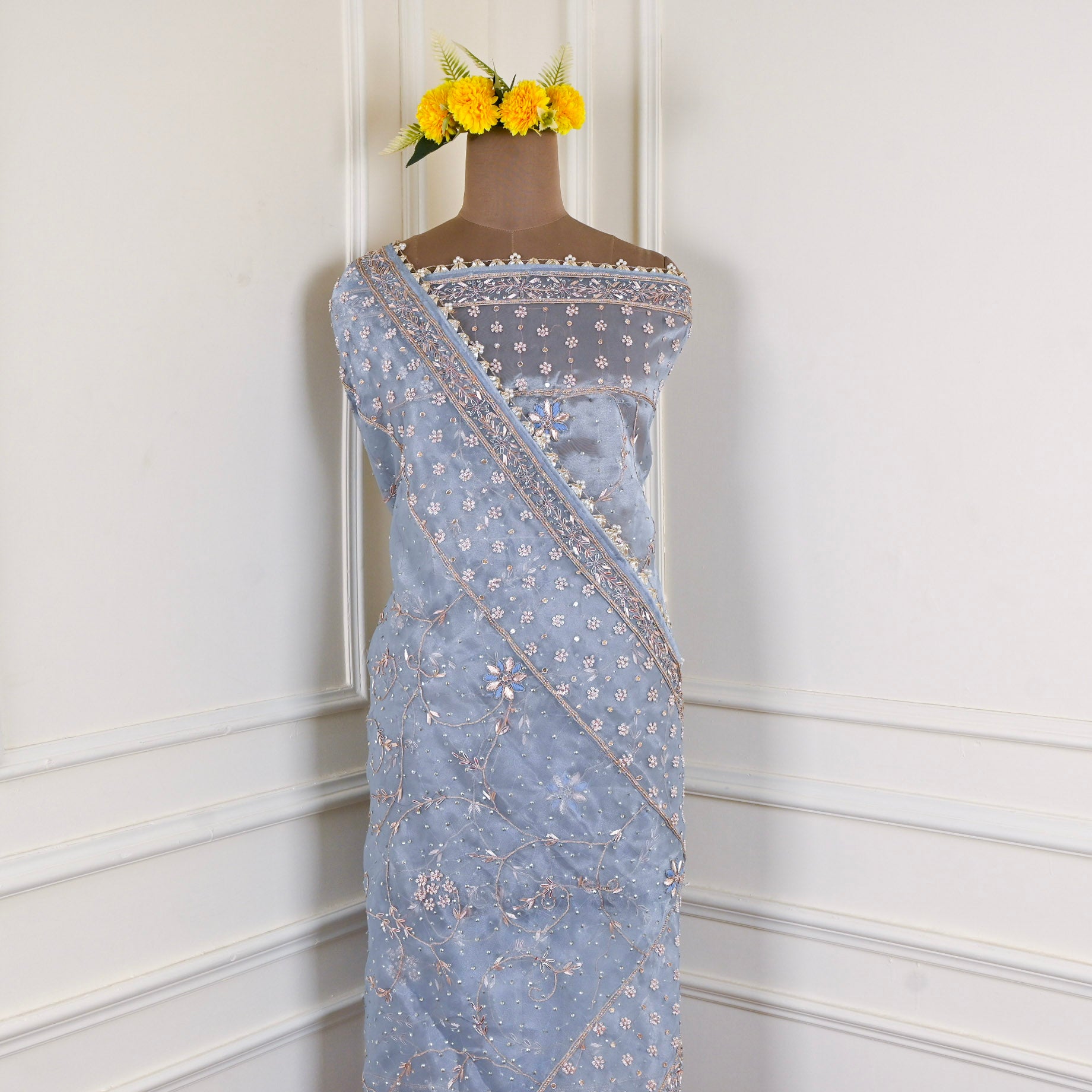 Glass Shimmer Powder Blue Unstitched Suit