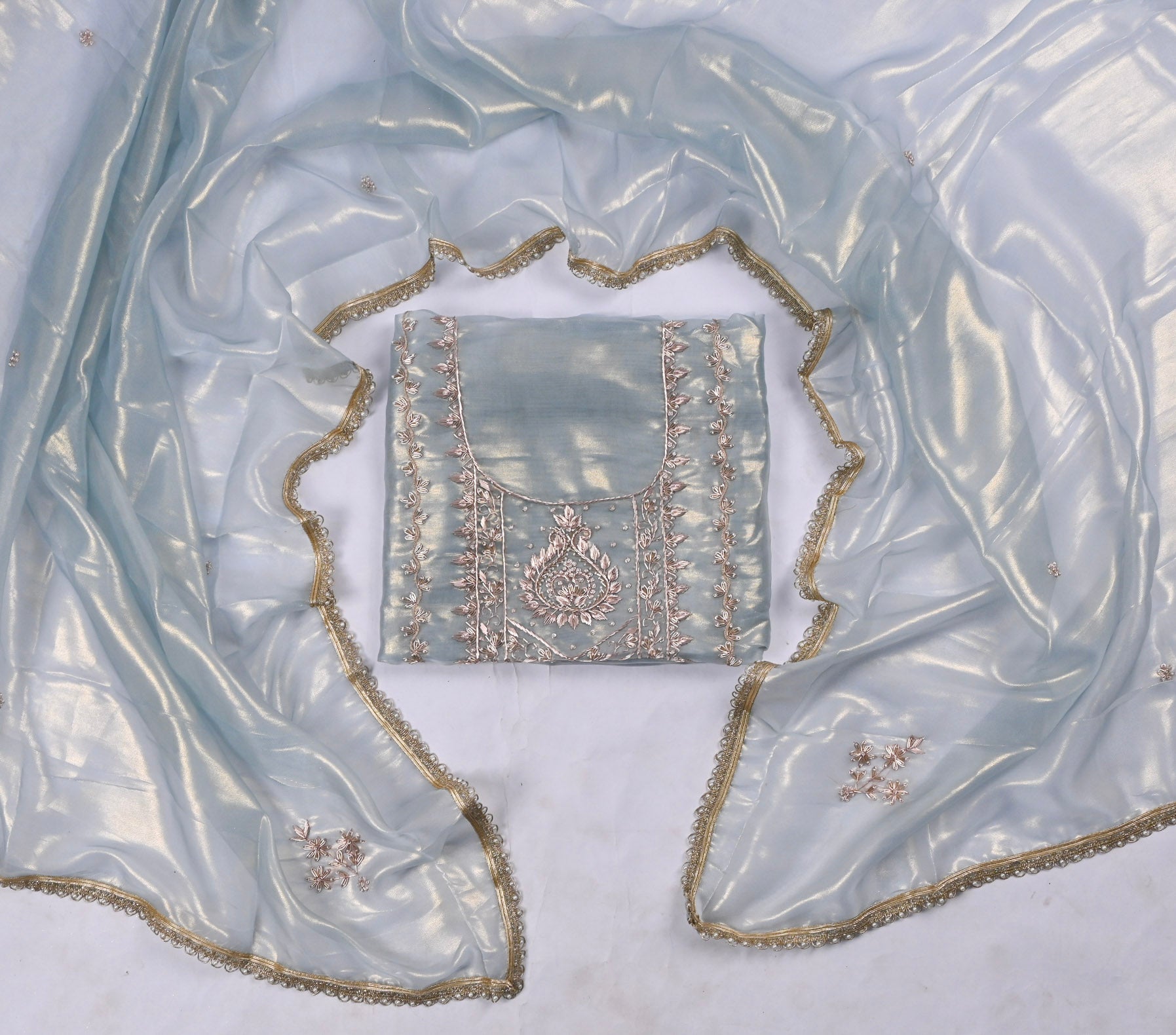 Sasha Silk Light Blue Unstitched Suit