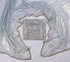 Sasha Silk Light Blue Unstitched Suit