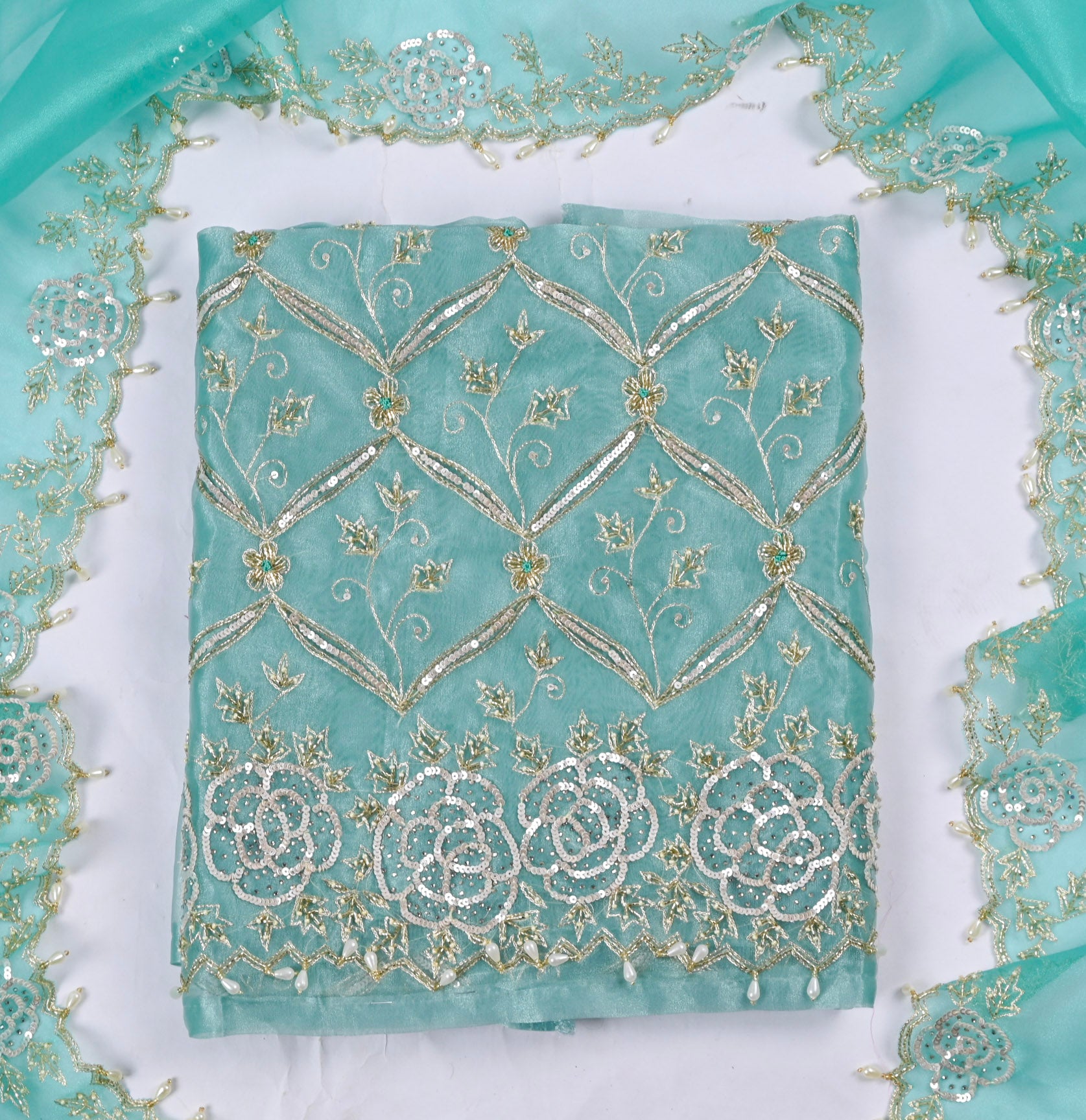 Glass Organza Sky Blue Unstitched Suit