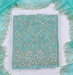 Glass Organza Sky Blue Unstitched Suit
