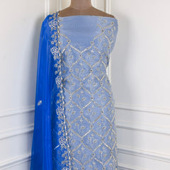 Glass Organza Powder Blue Unstitched Suit