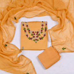 Organza Yellow Unstitched Suit