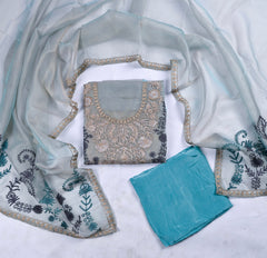 Crush Shimmer Light Blue Unstitched Suit
