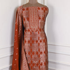 Banarasi Silk Rust Unstitched Suit