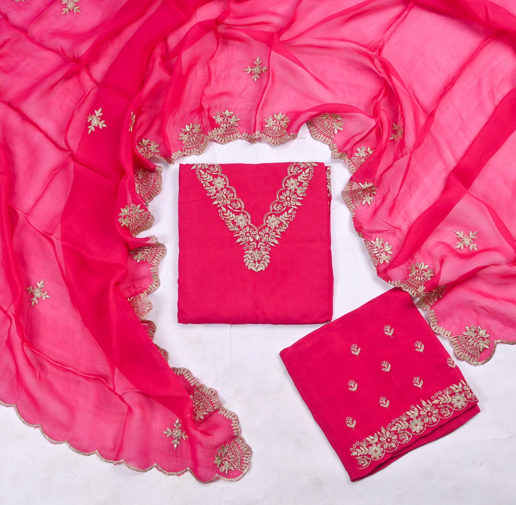 Organza Pink Unstitched Suit