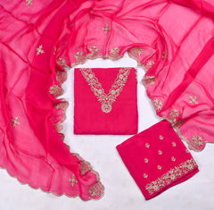 Organza Pink Unstitched Suit