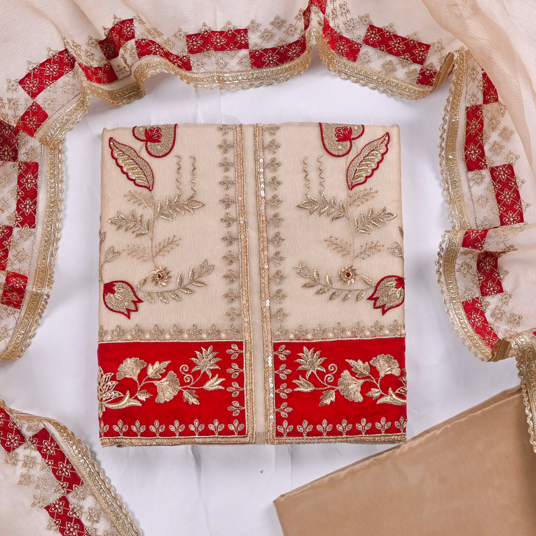 Crush Beige Red Unstitched Suit