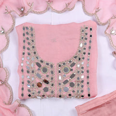Glass Organza Pink Unstitched Suit