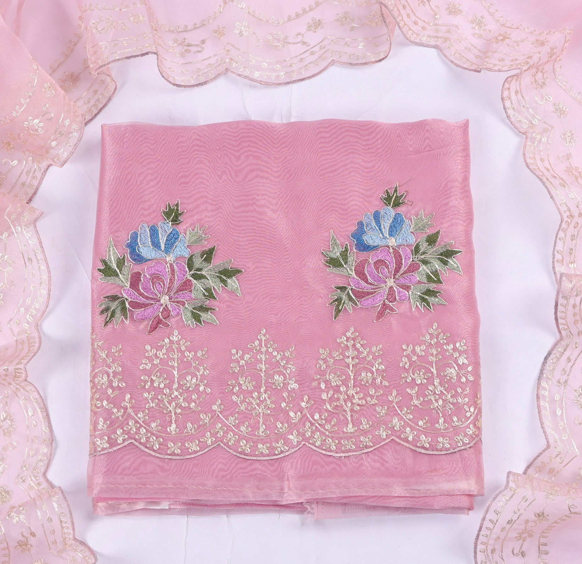 Glass Shimmer Pink Unstitched Suit