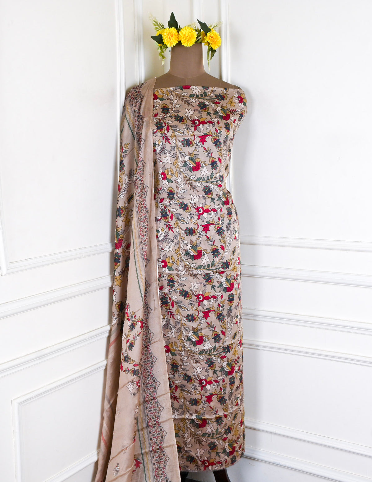 Chinon Beige Unstitched Suit