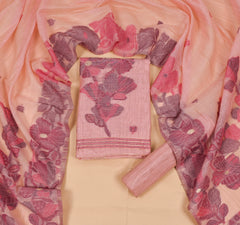 Jamdani Cotton baby Pink Unstitched Suit