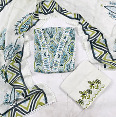 Twill Organza Pista Green  Unstitched Suit