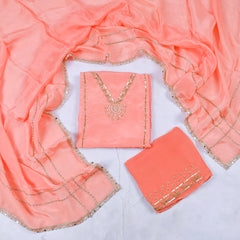 Organza Peach Unstitched Suit