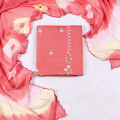 Self-Cotton Rose Peach Unstitched Suit