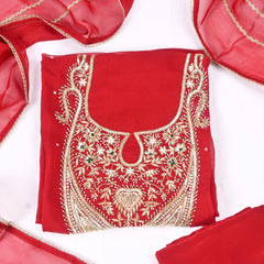 Organza Maroon Unstitched Suit