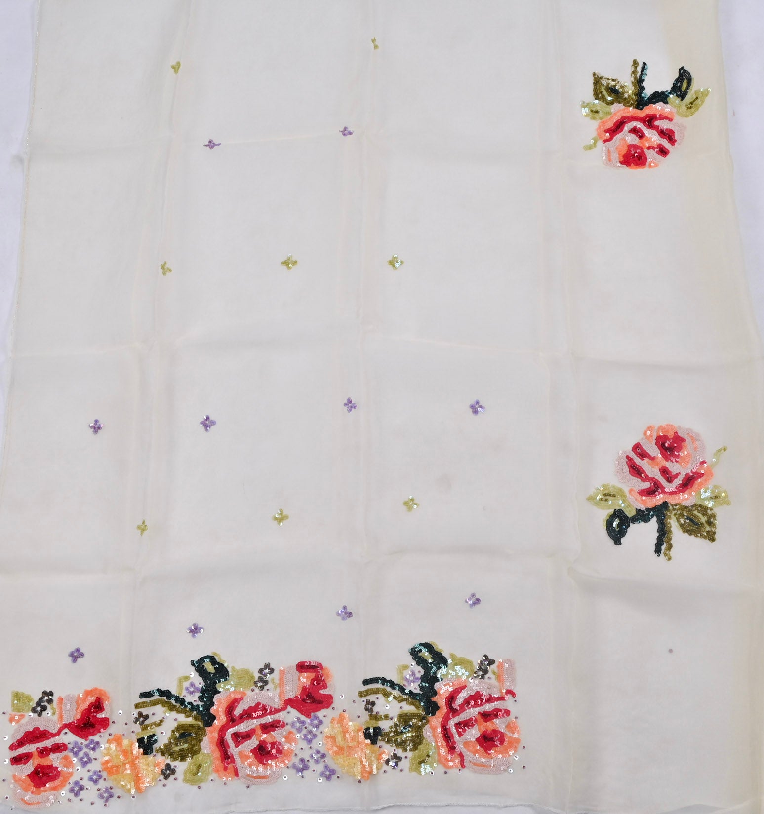 Organza White Unstitched Suit