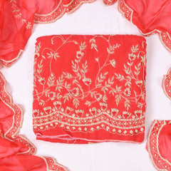 Organza Red Unstitched Suit