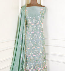 Shimmer Pista Green Unstitched Suit