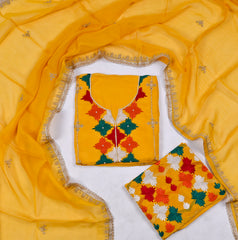 Organza Yellow Unstitched Suit
